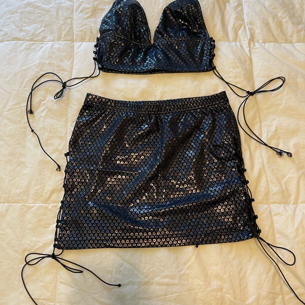 Club Exx Wicked Wonderland Lace-Up Top and Skirt Set- Medium